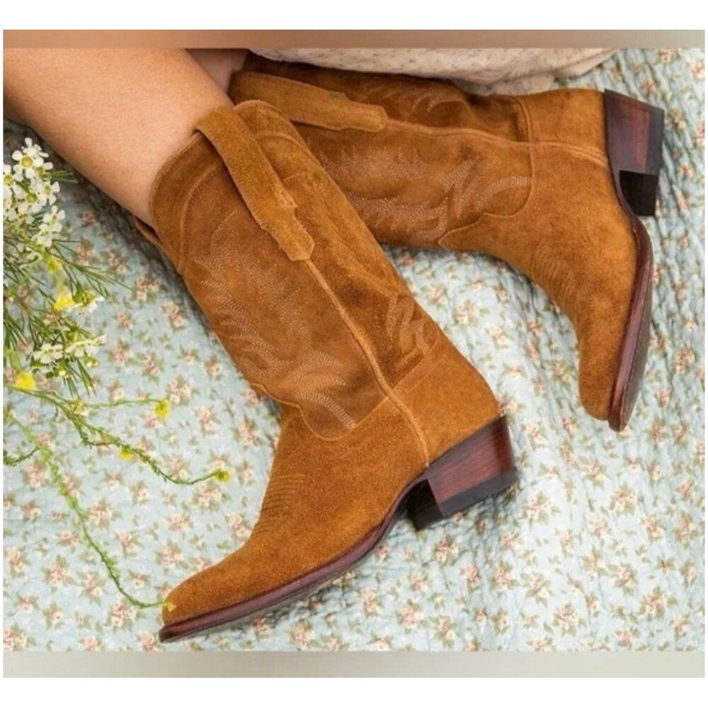 Tecovas Tan Suede Western Heeled Boots